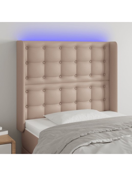 Čelo postele s led cappuccino 103 x 16 x 118/128 cm umělá kůže