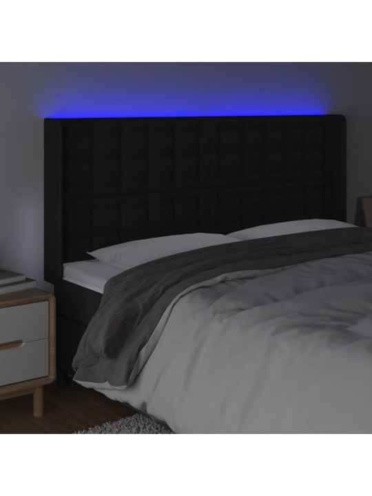 Čelo postele s LED černé 147 x 16 x 118/128 cm umělá kůže