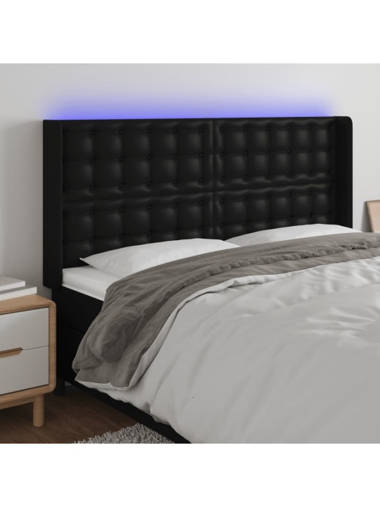 Čelo postele s LED černé 147 x 16 x 118/128 cm umělá kůže