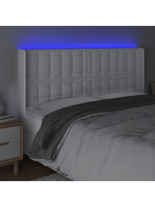 Čelo postele s LED bílé 147 x 16 x 118/128 cm umělá kůže