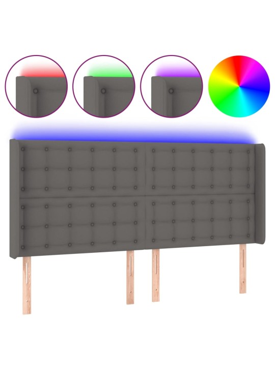 Čelo postele s LED šedé 147 x 16 x 118/128 cm umělá kůže