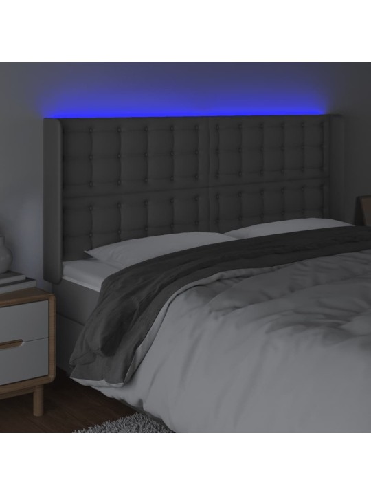 Čelo postele s LED šedé 147 x 16 x 118/128 cm umělá kůže