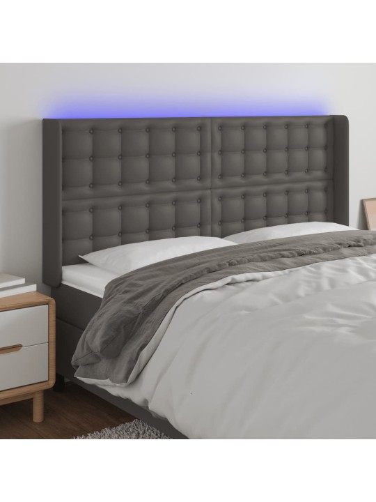 Čelo postele s LED šedé 147 x 16 x 118/128 cm umělá kůže