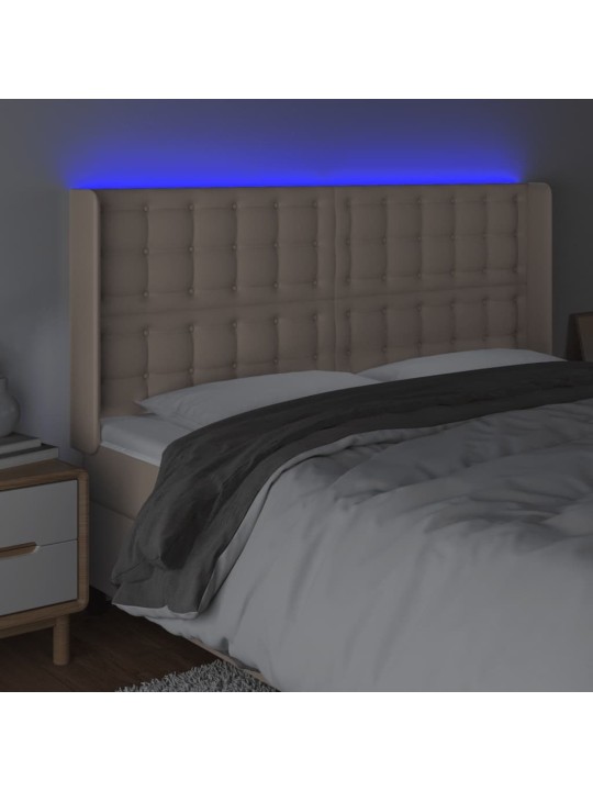 Čelo postele s led cappuccino 147 x 16 x 118/128 cm umělá kůže