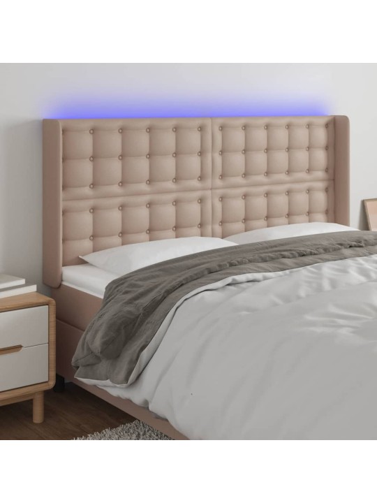 Čelo postele s led cappuccino 147 x 16 x 118/128 cm umělá kůže