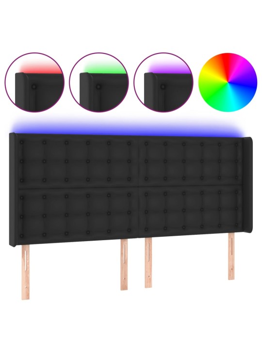 Čelo postele s LED černé 163 x 16 x 118/128 cm umělá kůže