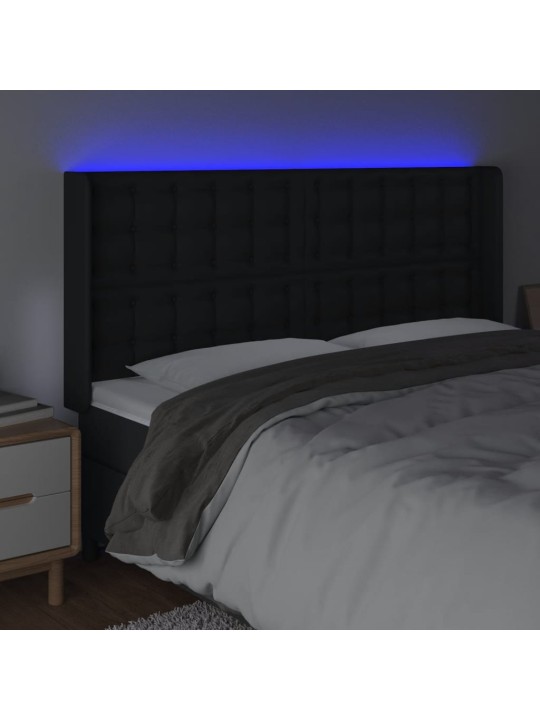 Čelo postele s LED černé 163 x 16 x 118/128 cm umělá kůže