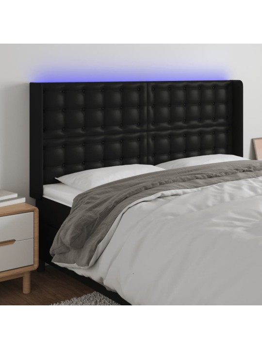Čelo postele s LED černé 163 x 16 x 118/128 cm umělá kůže