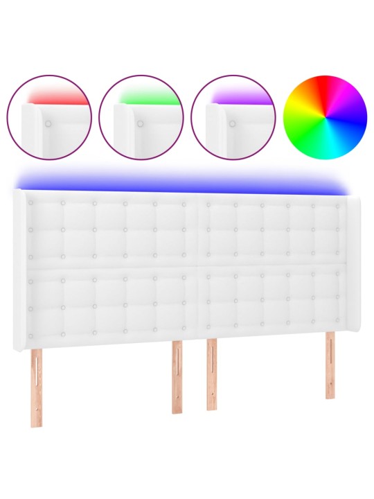 Čelo postele s LED bílé 163 x 16 x 118/128 cm umělá kůže