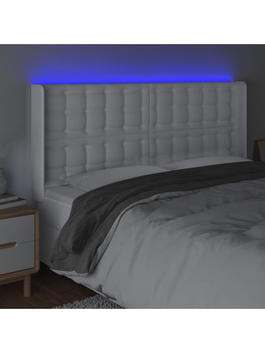 Čelo postele s LED bílé 163 x 16 x 118/128 cm umělá kůže