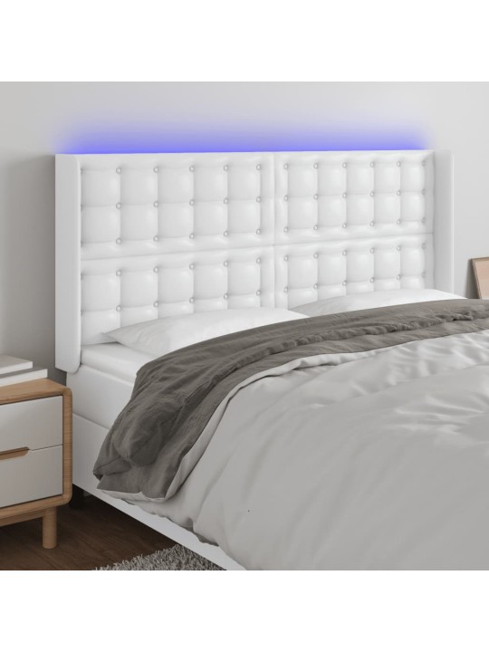 Čelo postele s LED bílé 163 x 16 x 118/128 cm umělá kůže