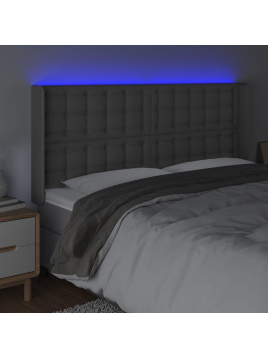 Čelo postele s led šedé 163 x 16 x 118/128 cm umělá kůže