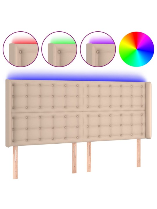 Čelo postele s led cappuccino 163 x 16 x 118/128 cm umělá kůže
