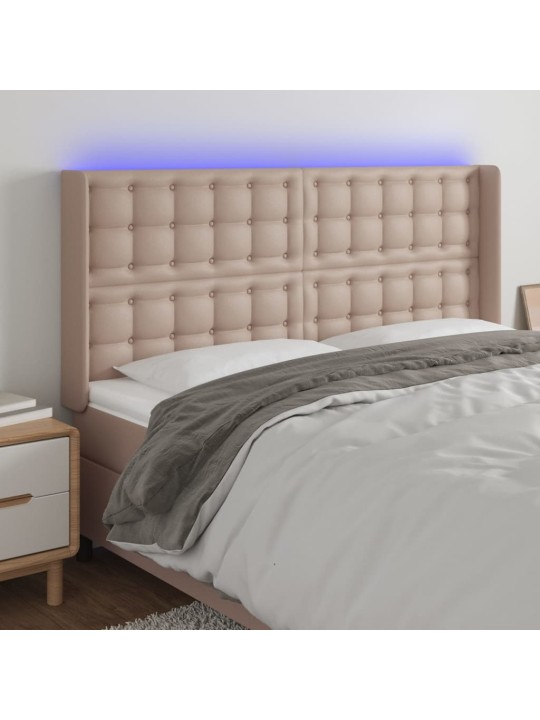 Čelo postele s led cappuccino 163 x 16 x 118/128 cm umělá kůže