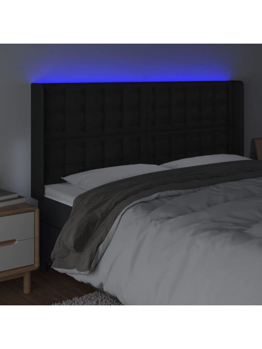 Čelo postele s LED černé 183 x 16 x 118/128 cm umělá kůže
