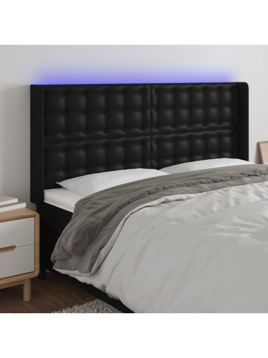 Čelo postele s LED černé 183 x 16 x 118/128 cm umělá kůže