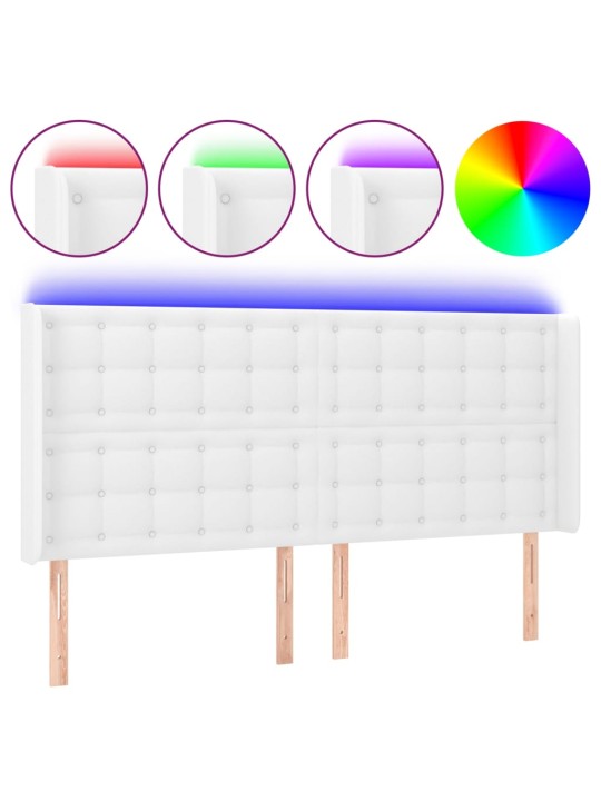 Čelo postele s LED bílé 183 x 16 x 118/128 cm umělá kůže