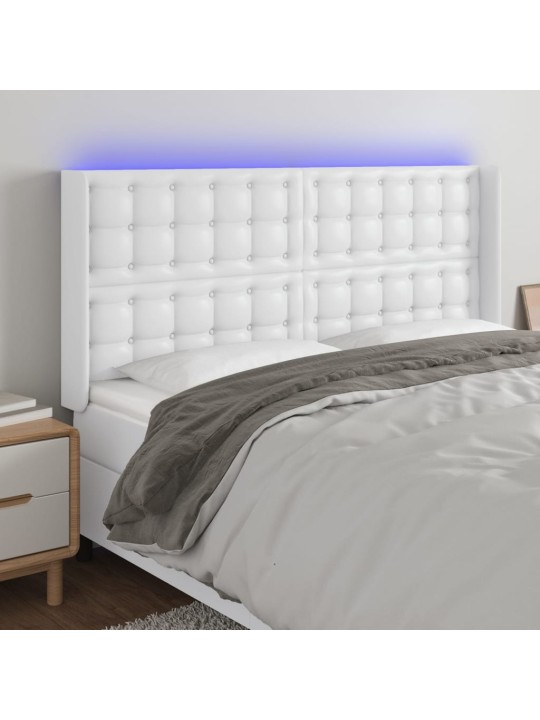 Čelo postele s LED bílé 183 x 16 x 118/128 cm umělá kůže