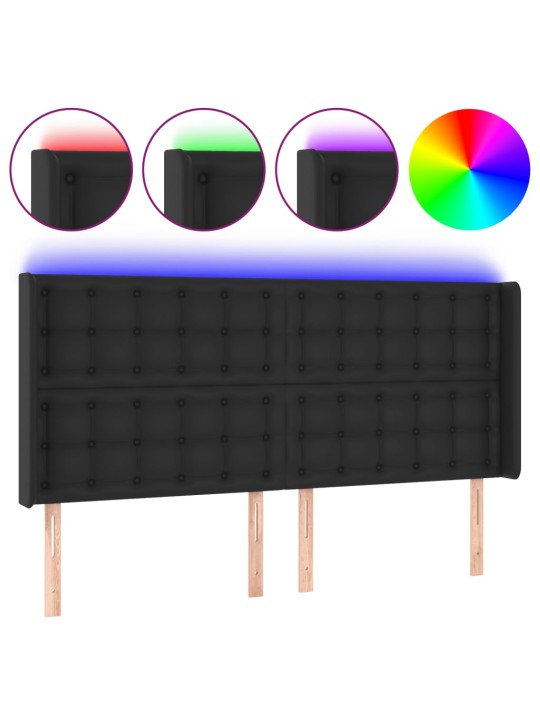 Čelo postele s LED černé 203 x 16 x 118/128 cm umělá kůže