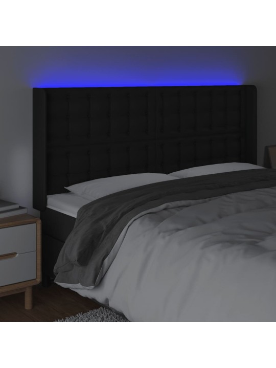 Čelo postele s LED černé 203 x 16 x 118/128 cm umělá kůže