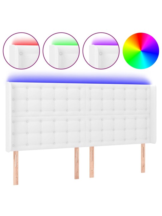 Čelo postele s LED bílé 203 x 16 x 118/128 cm umělá kůže