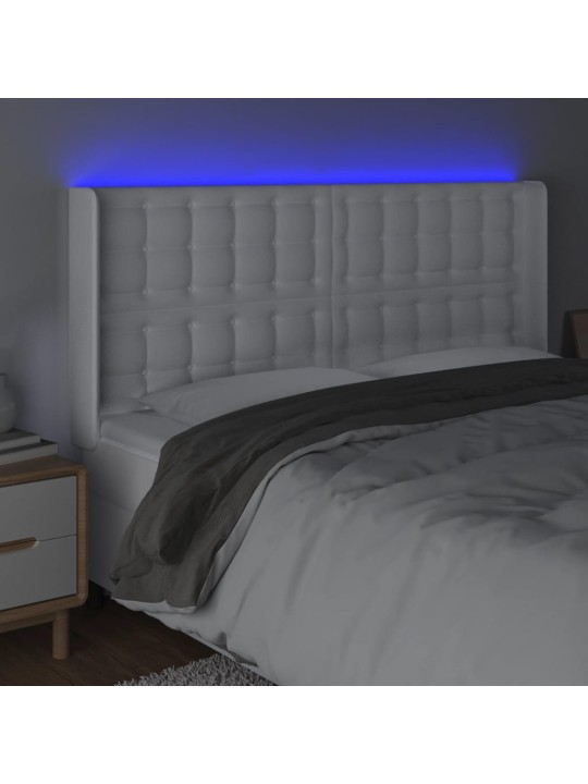 Čelo postele s LED bílé 203 x 16 x 118/128 cm umělá kůže