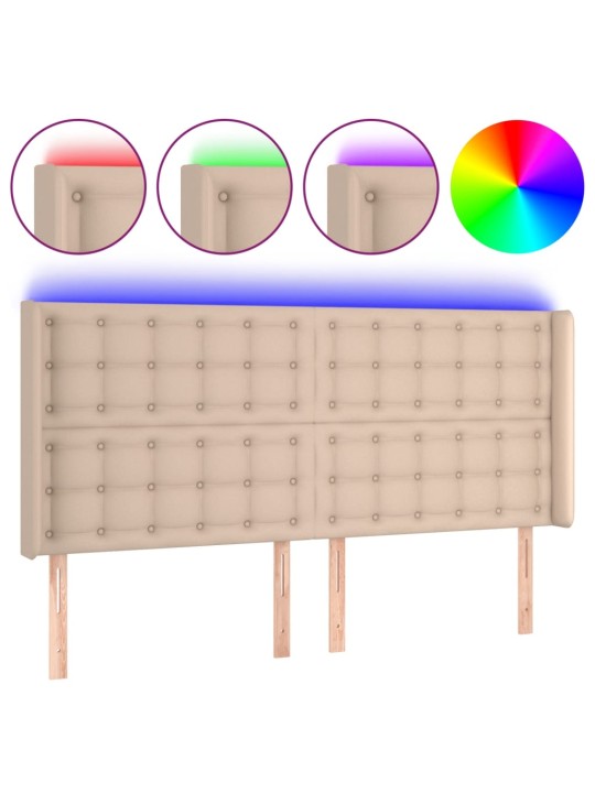 Čelo postele s led cappuccino 203 x 16 x 118/128 cm umělá kůže