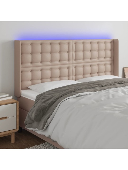 Čelo postele s led cappuccino 203 x 16 x 118/128 cm umělá kůže