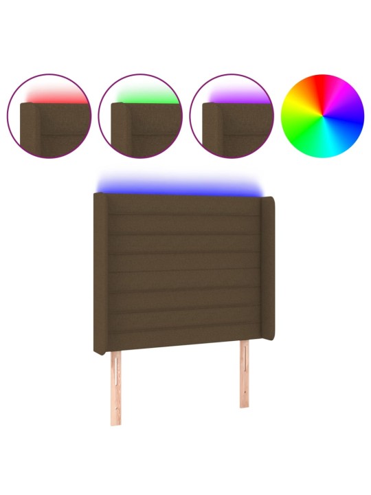 Čelo postele s LED tmavě hnědé 83 x 16 x 118/128 cm textil
