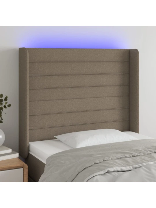 Čelo postele s led taupe 83 x 16 x 118/128 cm textil