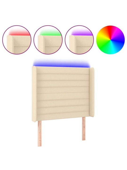 Čelo postele s LED krémové 83 x 16 x 118/128 cm textil