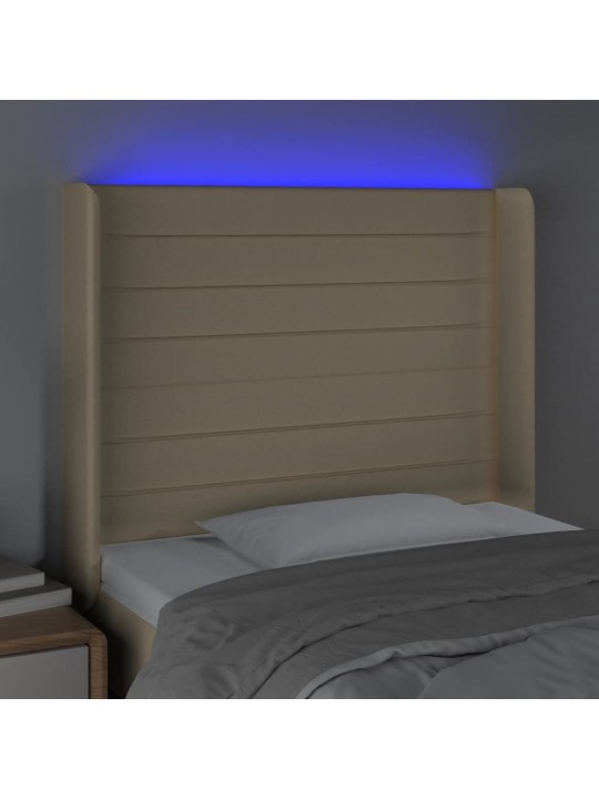 Čelo postele s LED krémové 83 x 16 x 118/128 cm textil