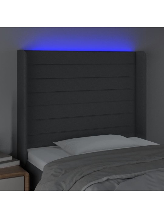 Čelo postele s LED tmavě šedé 93 x 16 x 118/128 cm textil