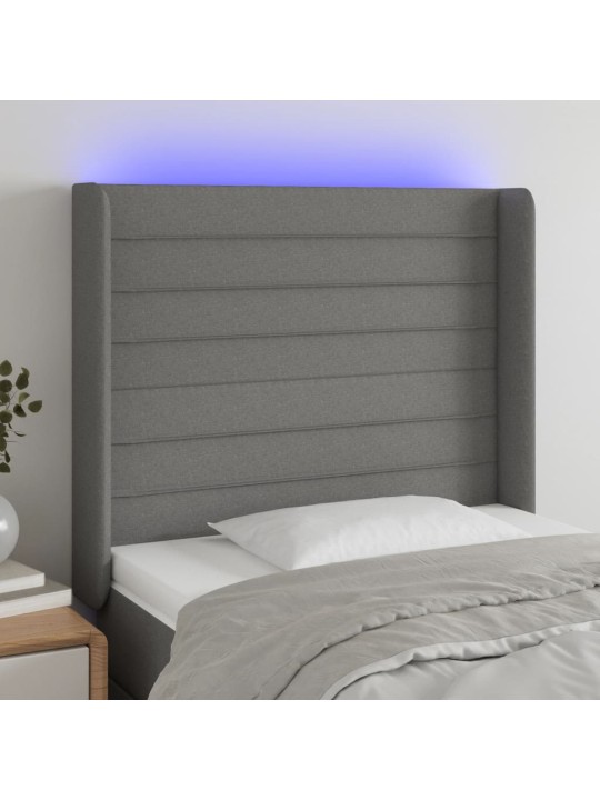 Čelo postele s LED tmavě šedé 93 x 16 x 118/128 cm textil