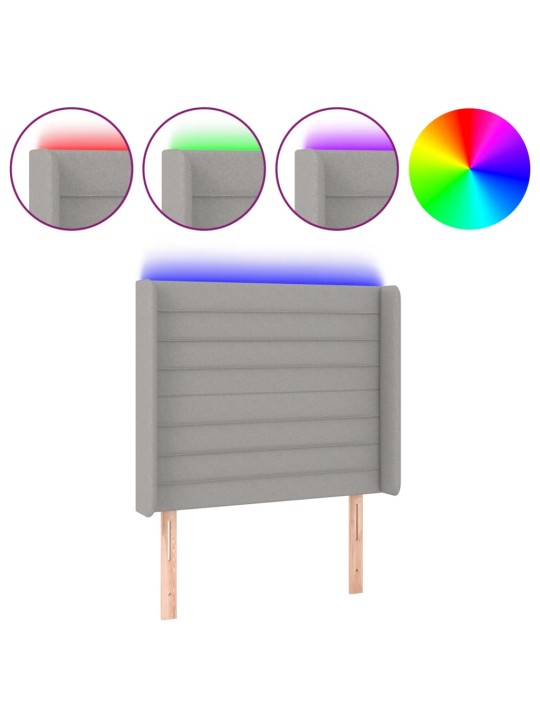 Čelo postele s LED světle šedé 103x16x118/128 cm textil