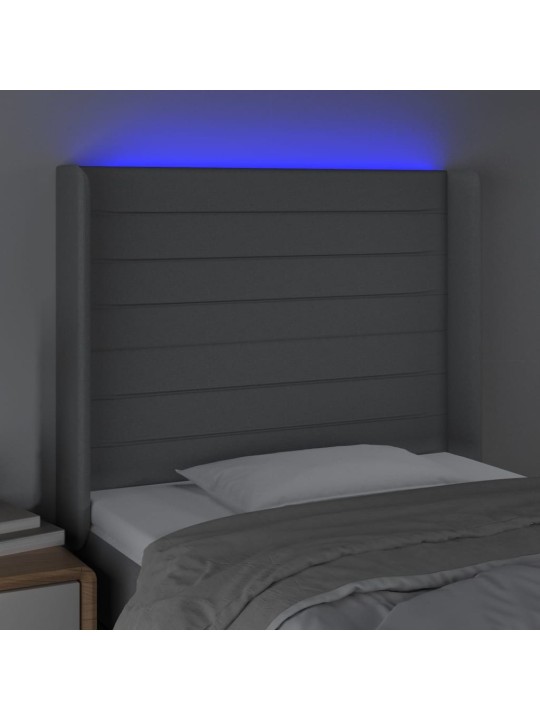 Čelo postele s LED světle šedé 103x16x118/128 cm textil