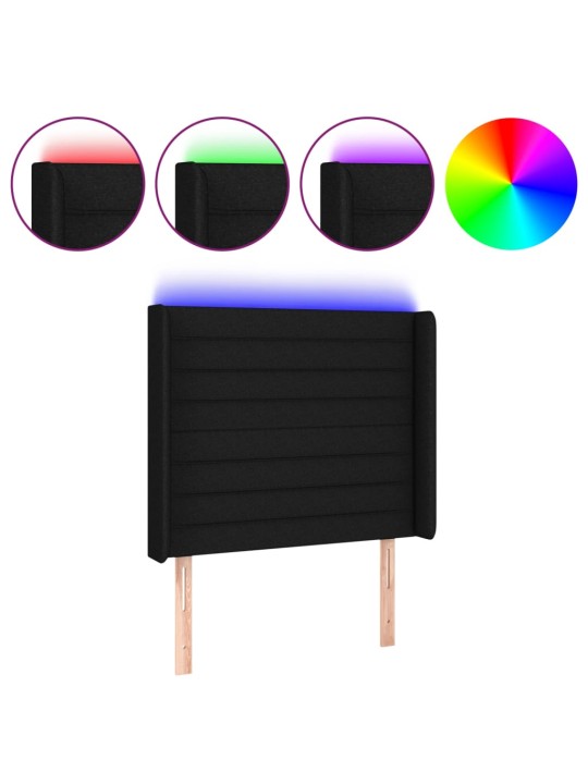 Čelo postele s LED černé 103 x 16 x 118/128 cm textil