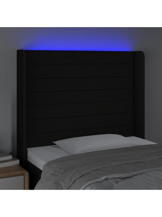 Čelo postele s LED černé 103 x 16 x 118/128 cm textil