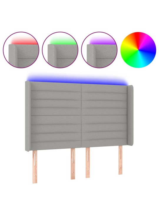 Čelo postele s LED světle šedé 147x16x118/128 cm textil