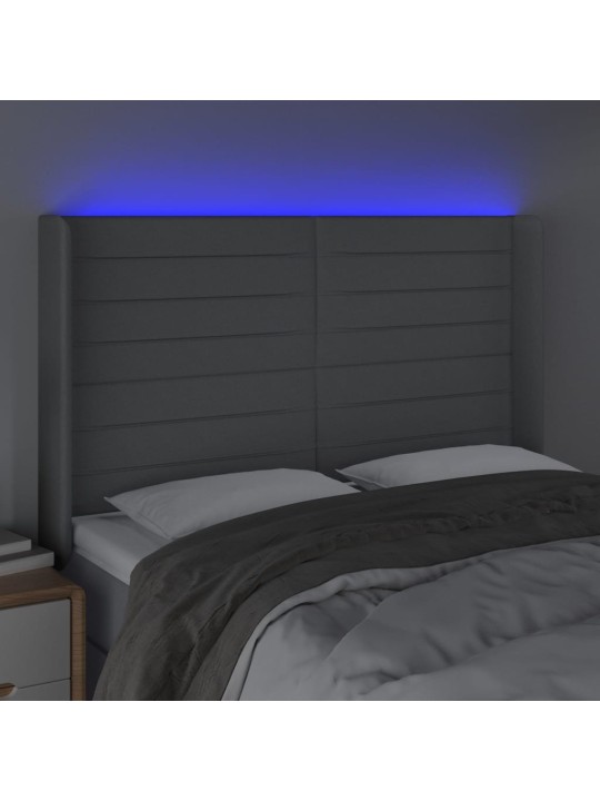 Čelo postele s LED světle šedé 147x16x118/128 cm textil