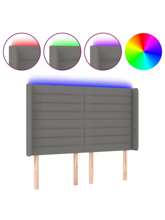 Čelo postele s LED tmavě šedé 147 x 16 x 118/128 cm textil