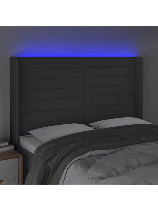 Čelo postele s LED tmavě šedé 147 x 16 x 118/128 cm textil