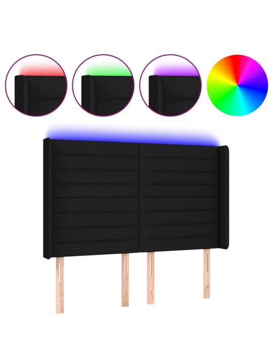 Čelo postele s LED černé 147 x 16 x 118/128 cm textil