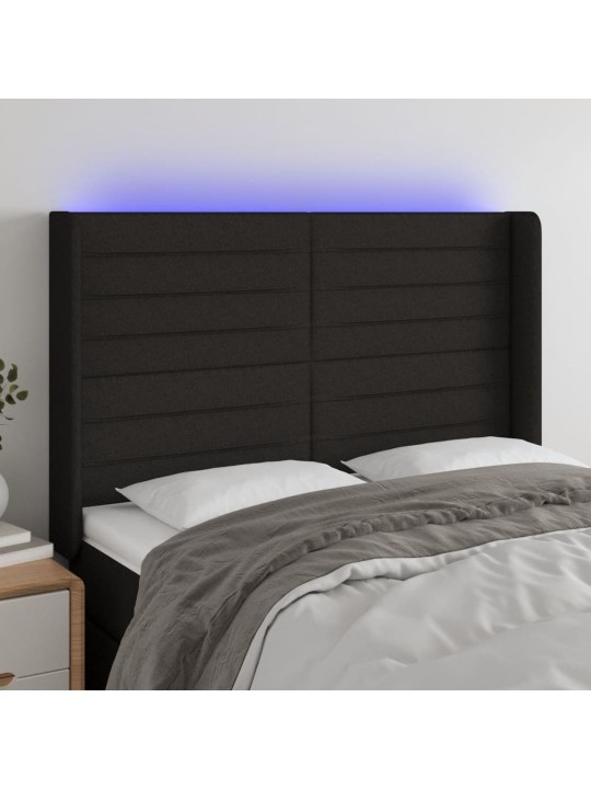 Čelo postele s LED černé 147 x 16 x 118/128 cm textil