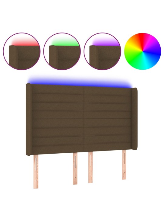 Čelo postele s LED tmavě hnědé 147 x 16 x 118/128 cm textil