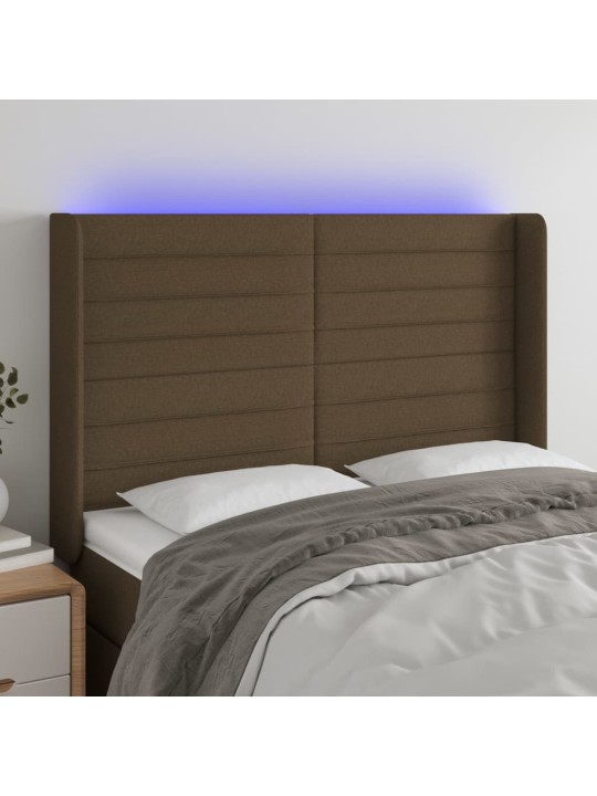 Čelo postele s LED tmavě hnědé 147 x 16 x 118/128 cm textil