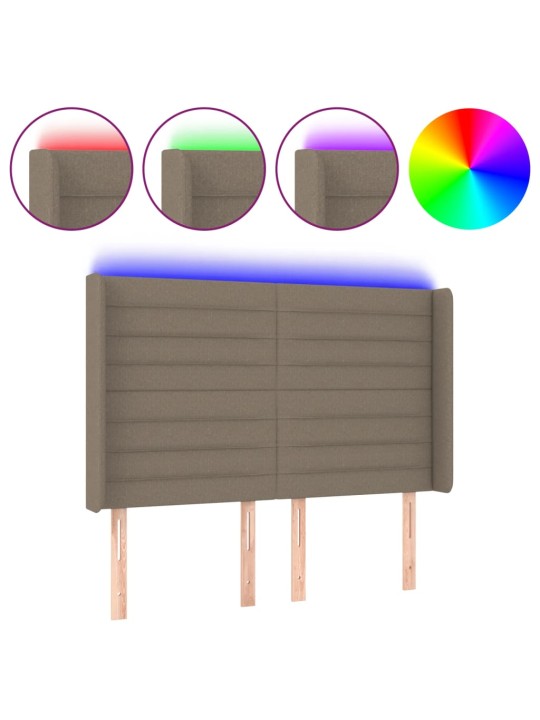 Čelo postele s LED taupe 147 x 16 x 118/128 cm textil