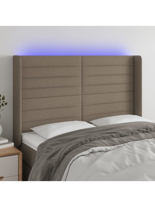 Čelo postele s LED taupe 147 x 16 x 118/128 cm textil
