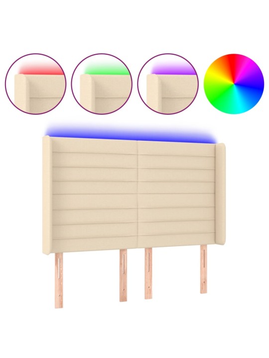 Čelo postele s LED krémové 147 x 16 x 118/128 cm textil