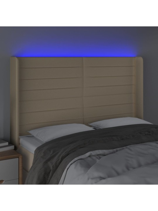 Čelo postele s LED krémové 147 x 16 x 118/128 cm textil